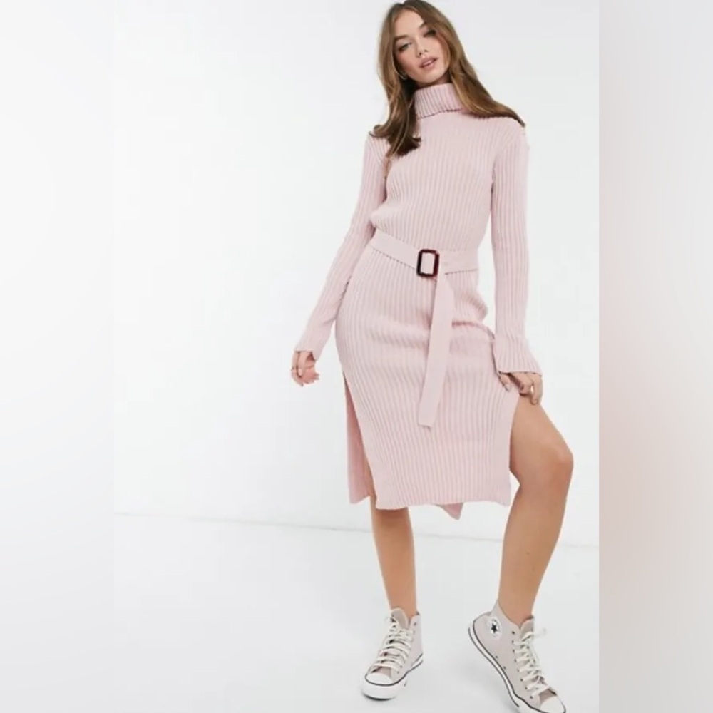 In The Style x Billie Faiers roll neck knitted dress with belt